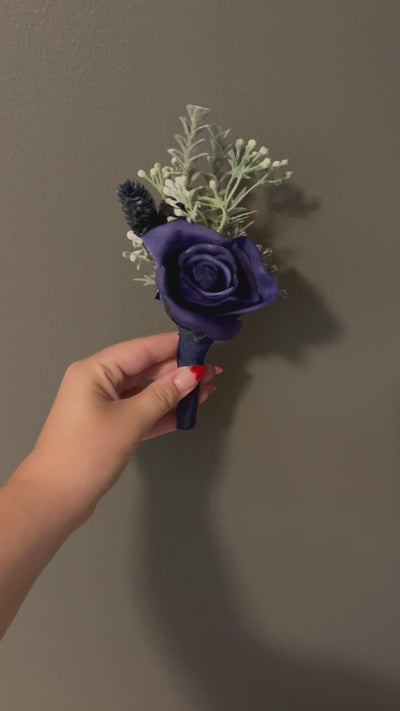 Boutonniere in Navy and Eucalyptus