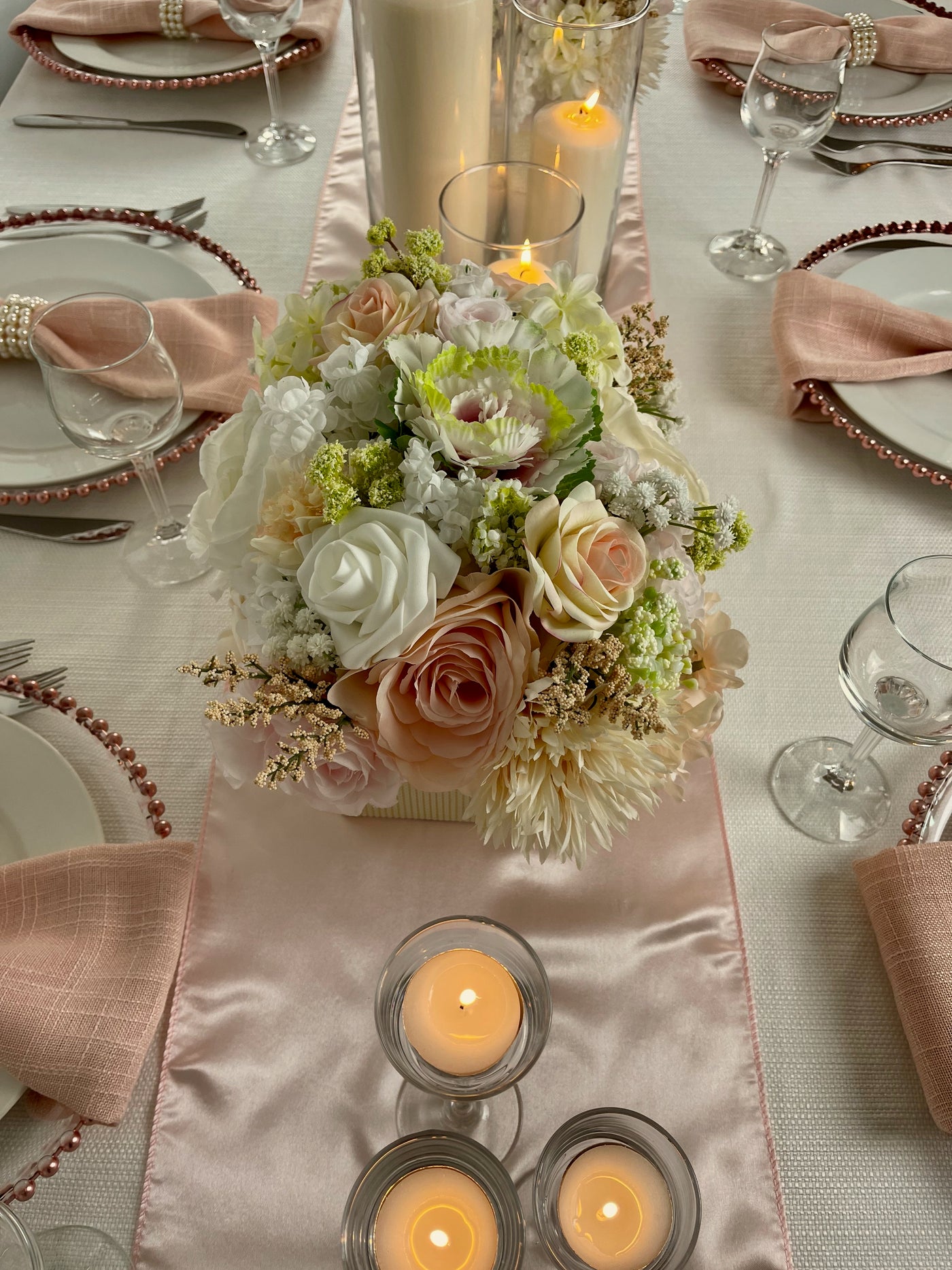 Rent a Rose- Centrepiece- Pink- cream and pale green rent for five days for $20.00
