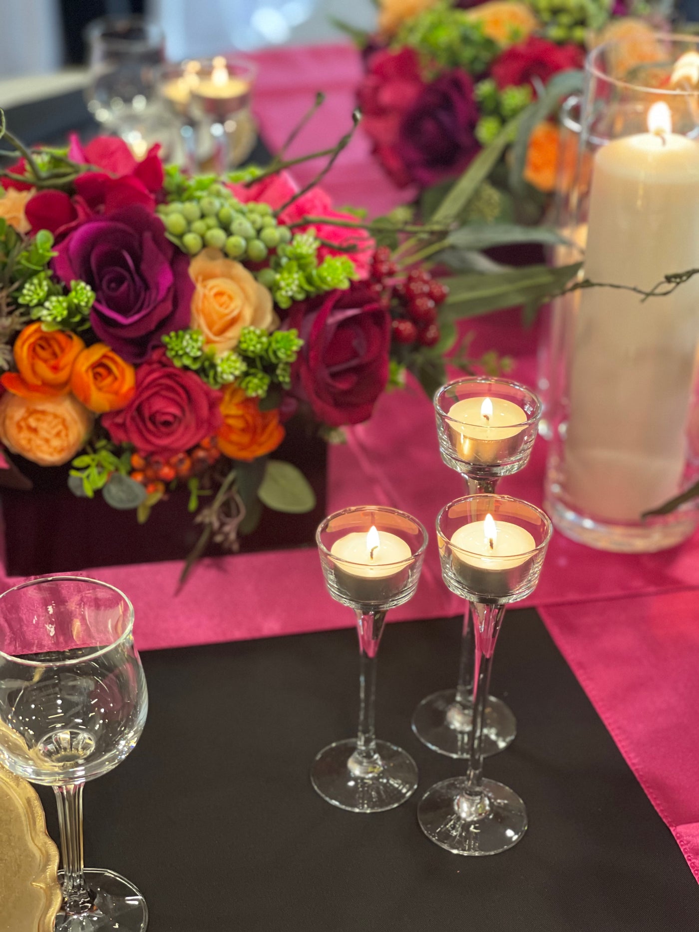 Rent a Rose- table setting- table runner- fuchsia