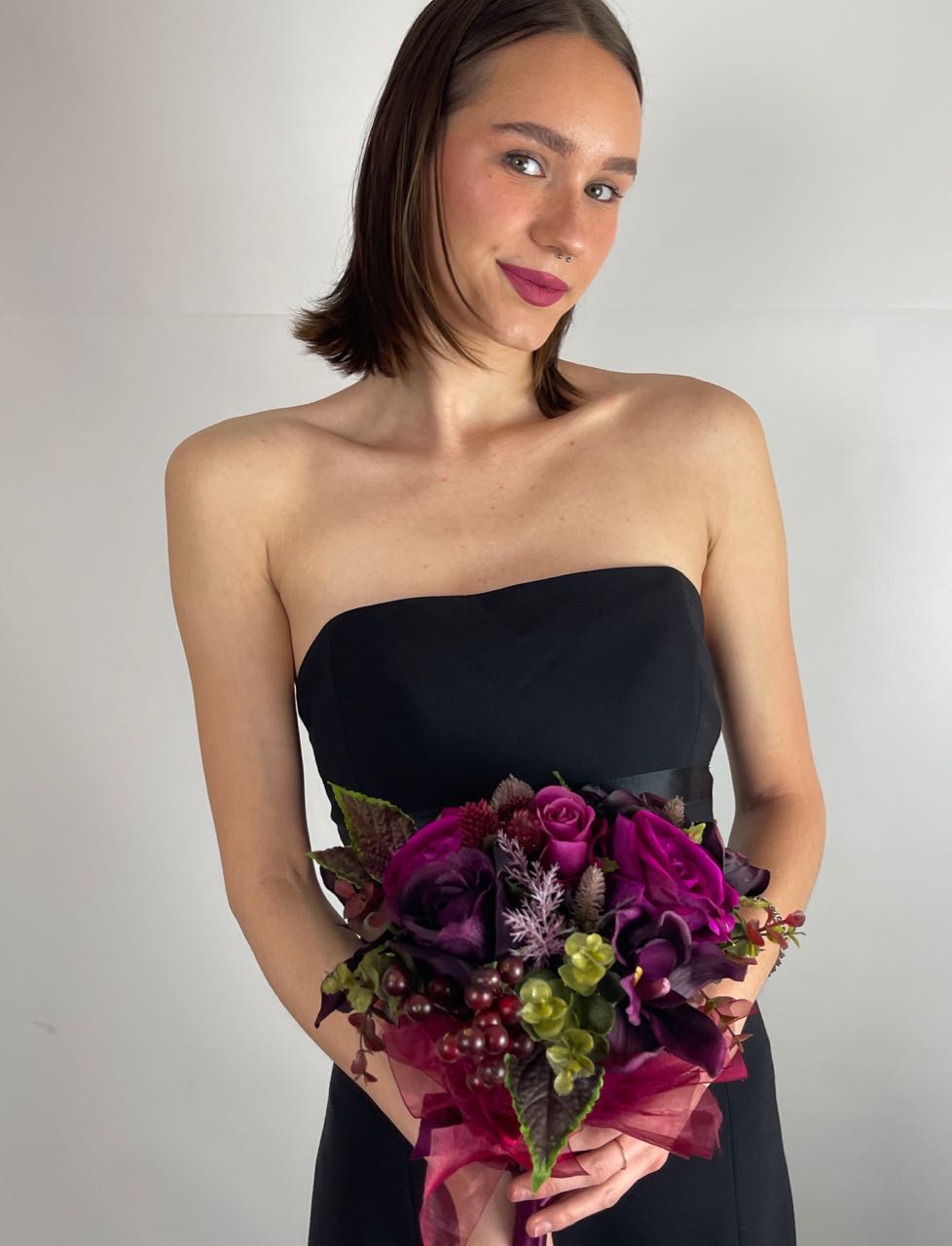 Bridesmaid Bouquet in Black Cherry