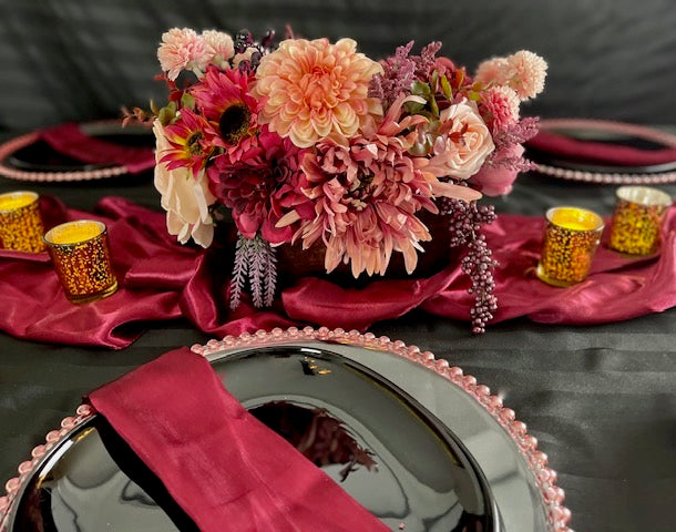 Rent a Rose- Centrepiece- Burgundy and pink flowers-  Rent for five days for $20.00