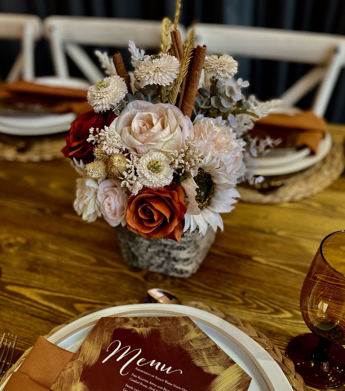 Rust And Roses Centerpiece in Rust and Roses – RentARose
