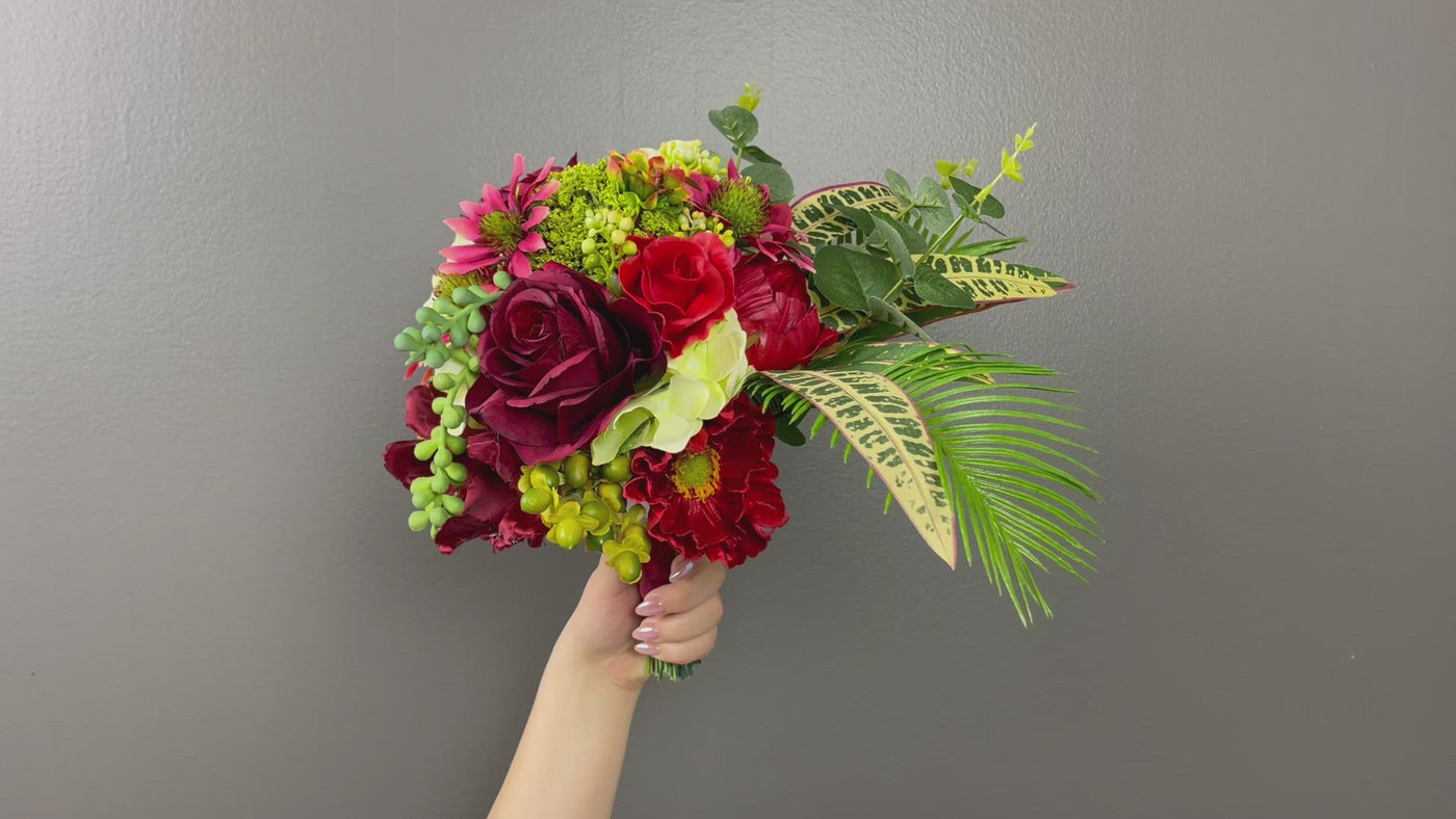 Rent a Rose-Bridesmaid Bouquet-  Red and olive Green- Rent for five days for $69.00.
