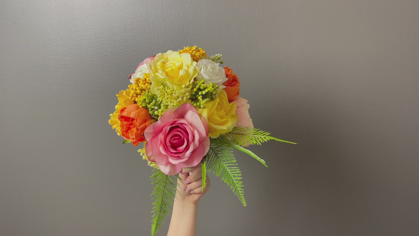 Rent a Rose-Bridesmaid Bouquet-  Yellow, orange and pink- flowers -Rent for five days for $69.00