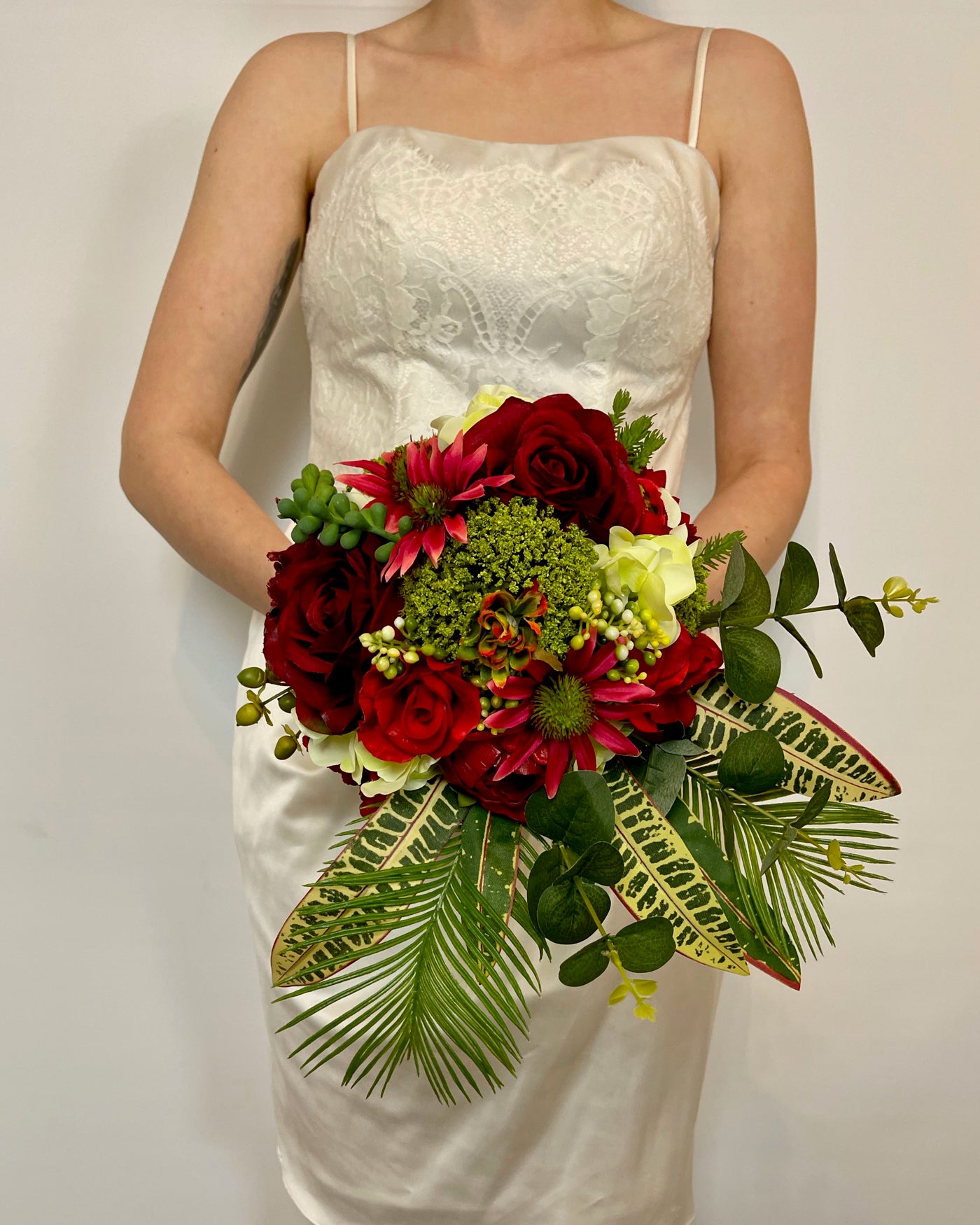 Rent a Rose-Bridesmaid Bouquet-  Red and olive Green- Rent for five days for $69.00