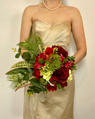 Rent a Rose-Bridesmaid Bouquet-  Red and olive Green- Rent for five days for $69.00