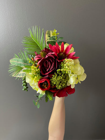 Rent  A Rose- Flower Girl Bouquet- Scarlet and olive green. Rent for five days for $35.00