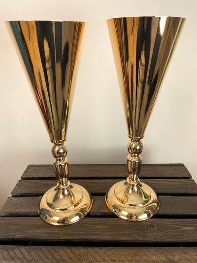 These 14 inch tall gold vases are perfect to hold a bridal or bridesmaid bouquet of flowers at the reception allowing you to repurpose your bouquets as decor