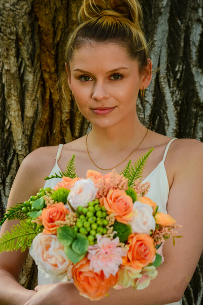 Rent a Rose-Bridal Bouquet- Orange  green and white.-Rent for five days for $98.00