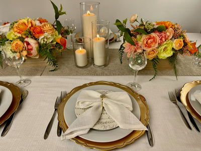 Rent A Rose-4 ft table runner is beige/brown with gold flecks. 