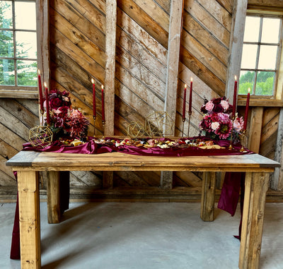 Rent a Rose- Decor- Table runner burgundy satin- rent for $3.00