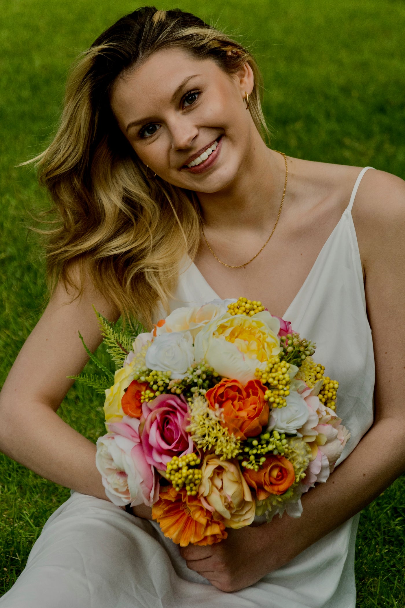 Rent a Rose-Bridal Bouquet- Yellow, orange and pink flowers.Rent for five days for $88.00